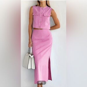 Commense split pockets sleeves skirt set